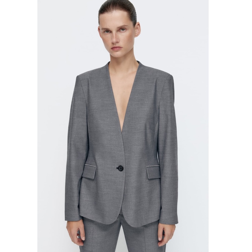 NEW! Zara SUIT SET Heathered Tailored Blazer and Cigarette Pants - Picture 4 of 16